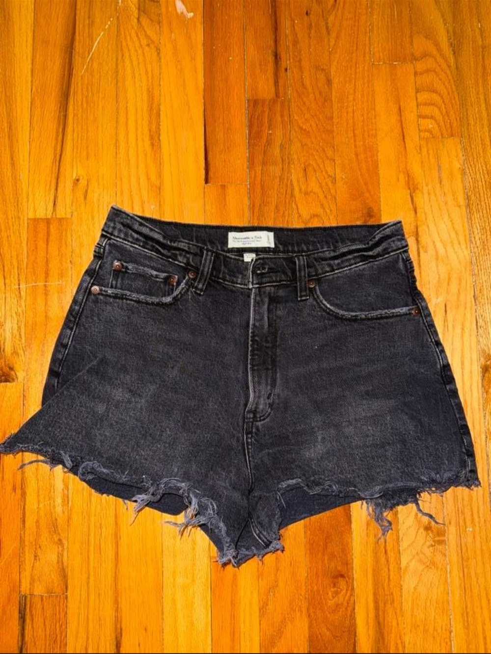 Abercrombie & Fitch Black Frayed High-Rise Denim Cutoff Shorts